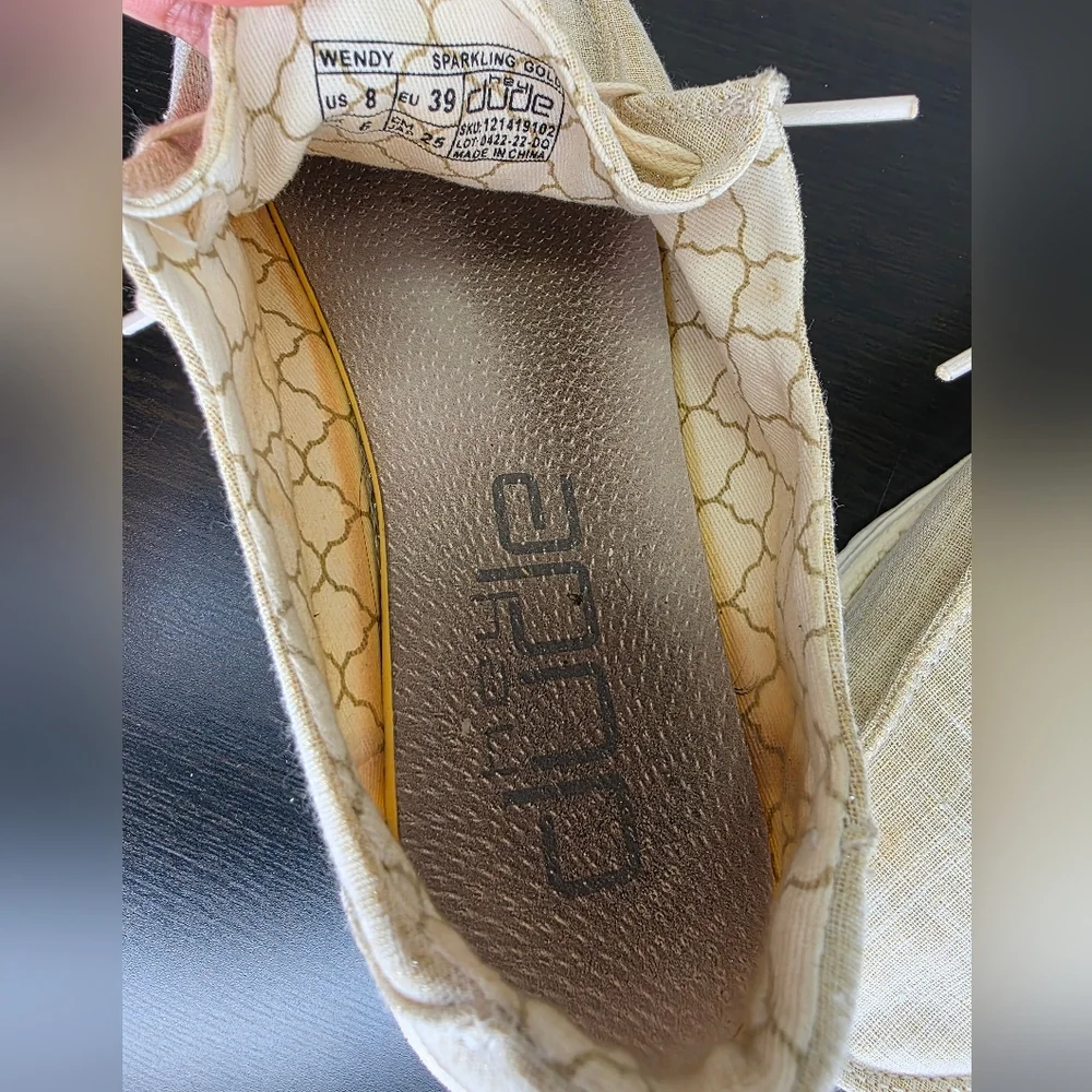 Hey Dude Wendy Sparkling Gold Women's Canvas Lightweight Shoes Loafers Size 8 - Picture 11 of 14